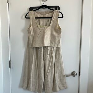 Free the Label, Linen Co-Ord Set, Crop Top Size S, Wide-Leg Pant XS